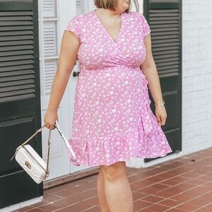 Pink Floral Wrap Dress